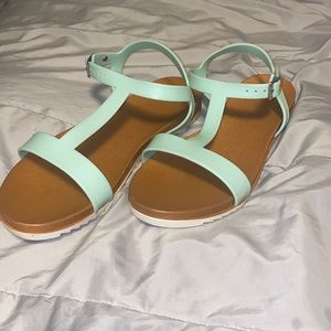 Unknown brand summer teal strappy sandles.